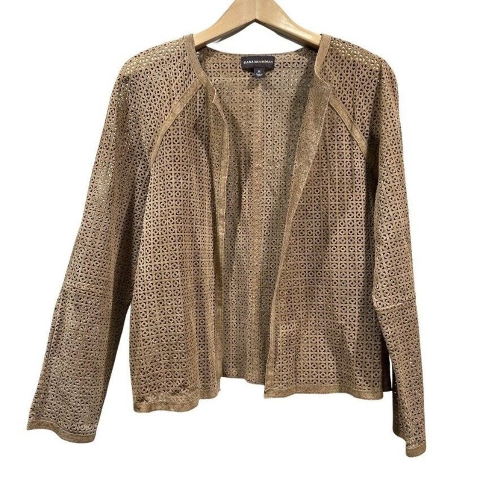 DANA BUCHMAN Women's Laser Cut Leather Blazer Cardigan Sweater Brown Size Medium